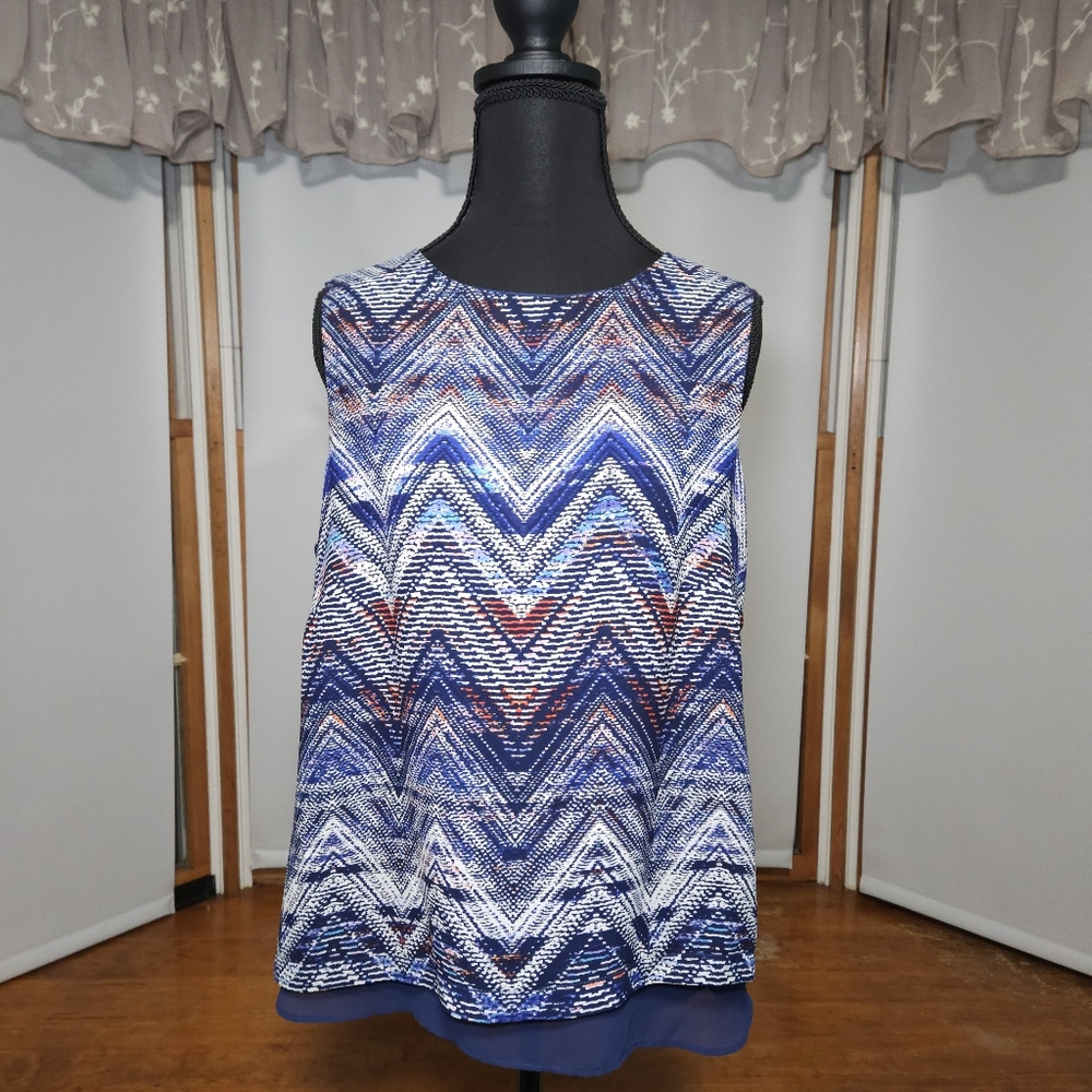 Rose & Olive EUC Chevron Pattern Sleeveless Top - Blue and Orange • Size M